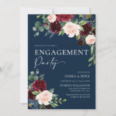 Trouwkaart met Navy Bloemen Burgundy Blush Kaart (Voorkant)