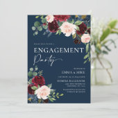 Trouwkaart met Navy Bloemen Burgundy Blush Kaart (Staand voorkant)