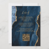 Trouwkaart met Navy Blue Agate Script QR Code Kaart (Achterkant)