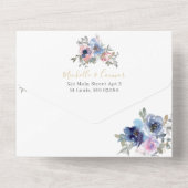 Trouwkaart met Navy & Blush Bloemen All In One Uitnodiging (Achterkant)