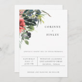 Trouwkaart met Navy Coral Bloemen Aankondiging (Voorkant / Achterkant)