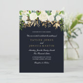 Trouwkaart met Navy Goud Bloem Waterverf Kaart (Staand voorkant)