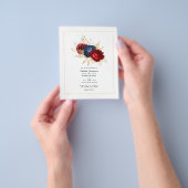 Trouwkaart met Navy, Rode en Gouden Bloemen Flyer (Hand)