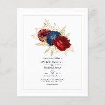 Trouwkaart met Navy, Rode en Gouden Bloemen