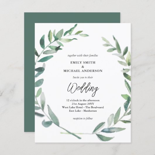 Trouwkaart met olijftakjes voor een laag budget Mo (Voorkant / Achterkant)