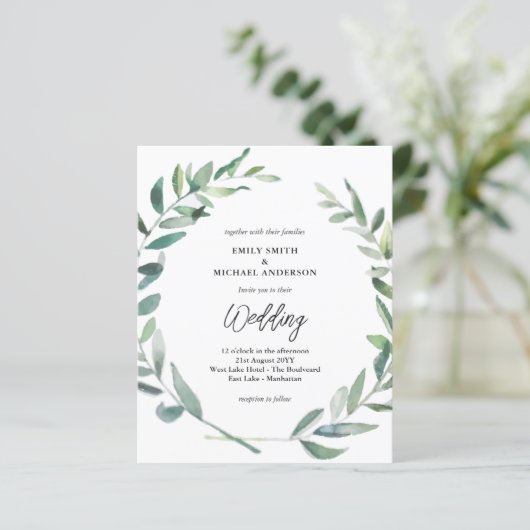 Trouwkaart met olijftakjes voor een laag budget Mo (Staand voorkant)