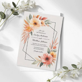 Trouwkaart met oranje bloemenframe voor zonsonderg kaart