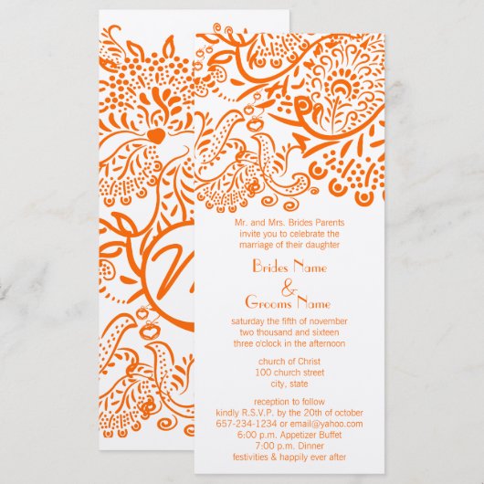 Trouwkaart met oranje liefdesvogels kaart (Voorkant / Achterkant)