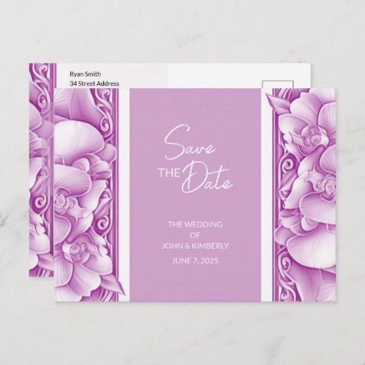 Trouwkaart met orchideeën sierlijke aankondiging a (Voorkant / Achterkant)