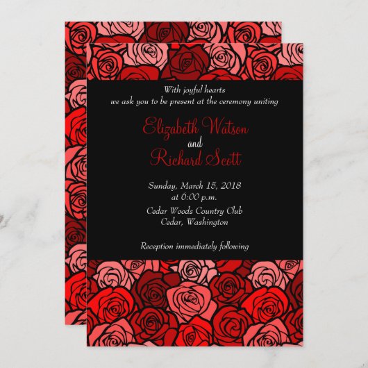 Trouwkaart met oude rode rozen kaart (Voorkant / Achterkant)