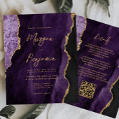 Trouwkaart met paarse agate script QR-code