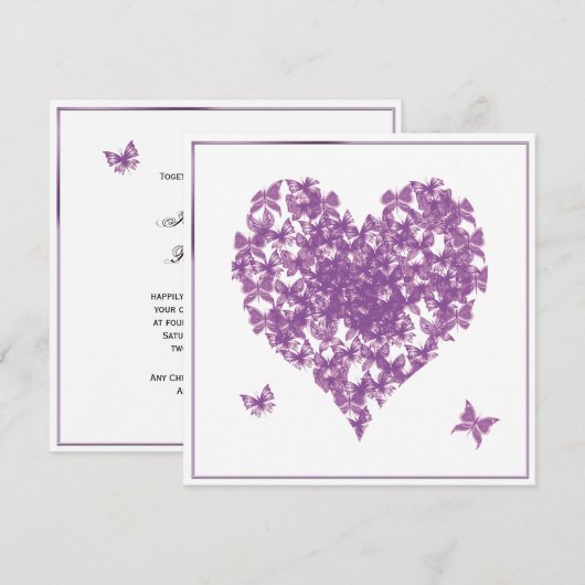 Trouwkaart met Paarse Vlinder en Hart Kaart (Voorkant / Achterkant)