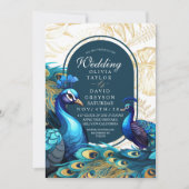 Trouwkaart met pauwenveren Premium  Kaart (Voorkant)