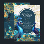 Trouwkaart met pauwenveren Premium  Kaart<br><div class="desc">Moderne stijlvolle trouwkaart met pauwen. Blauwgroen en turquoise goud met gouden lijn,  klassiek schrift,  elegante en minimalistische kalligrafie (imitatie zilverstof en goud). Mooie en elegante,  eenvoudige en moderne trouwuitnodiging.</div>