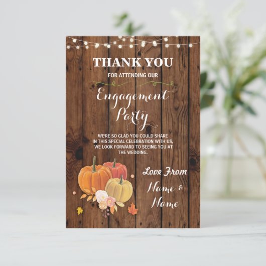 Trouwkaart met pompoen van hout bedankkaart (Staand voorkant)