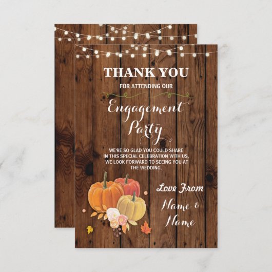 Trouwkaart met pompoen van hout bedankkaart (Voorkant / Achterkant)