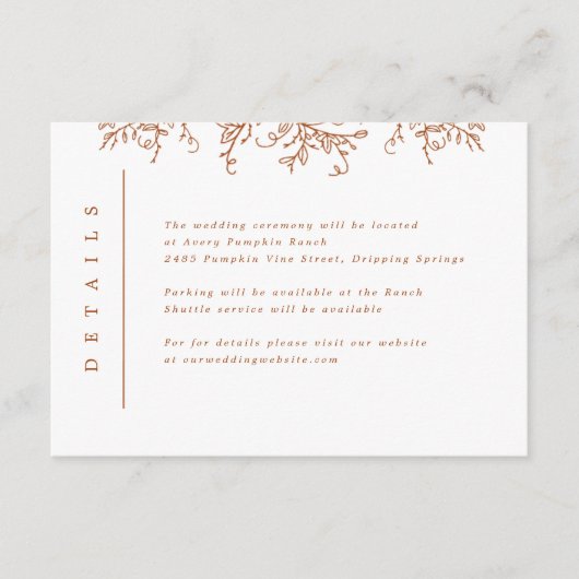 Trouwkaart met Pompoenranken Monogram Informatiekaartje (Voorkant)