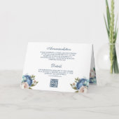 Trouwkaart met QR-code en anker in Navyblauw bloem (Achterkant)