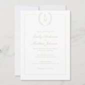 Trouwkaart met QR-code en monogram Sage Laurel Kaart (Voorkant)