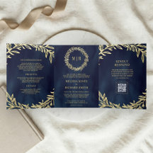 Trouwkaart met QR-code en tak met gouden blad in N