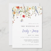 Trouwkaart met QR-code en wilde bloemen Kaart (Voorkant)