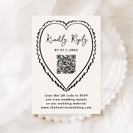 Trouwkaart met QR-code en Zwarte Hart Whimsy RSVP Kaartje