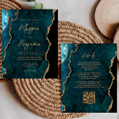 Trouwkaart met QR-code in Teal Agate Schrift