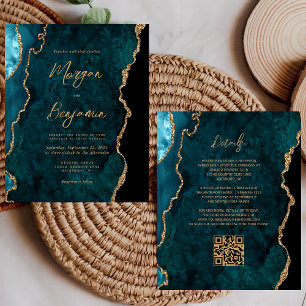 Trouwkaart met QR-code in Teal Agate Schrift