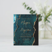 Trouwkaart met QR-code in Teal Agate Schrift (Staand voorkant)