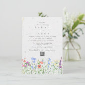 Trouwkaart met QR-code voor wilde bloemen Boho-tui Kaart (Staand voorkant)