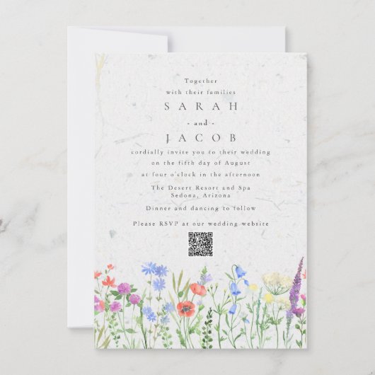 Trouwkaart met QR-code voor wilde bloemen Boho-tui Kaart (Voorkant)