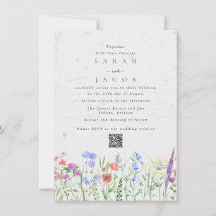 Trouwkaart met QR-code voor wilde bloemen Boho-tui Kaart