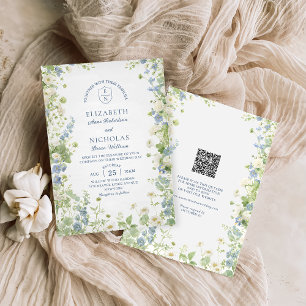 Trouwkaart met QR-code voor Wildflowers Garden Kaart