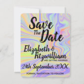 Trouwkaart met regenboog marmerdesign Save The Dat Kaart (Achterkant)