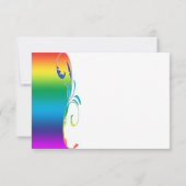 Trouwkaart met regenboogkleuren en oprolbare tekst RSVP kaartje (Achterkant)