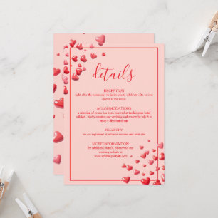 Trouwkaart met rode harten en details kaart