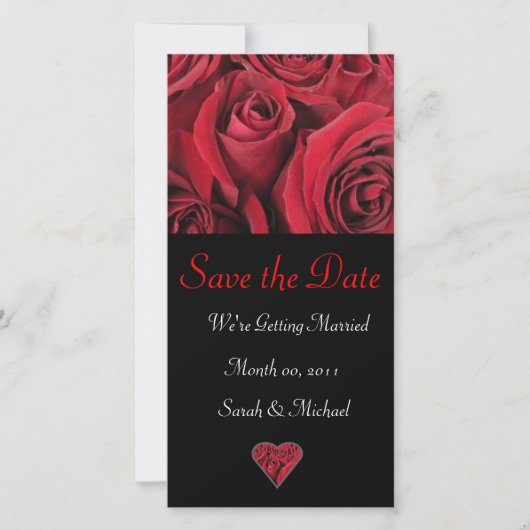 Trouwkaart met rode roos save the date (Voorkant)