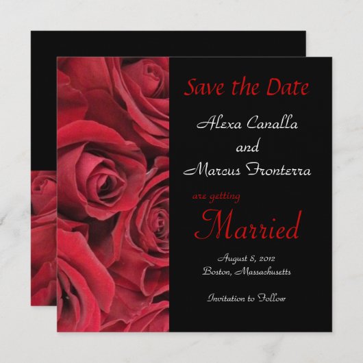 Trouwkaart met rode roos 'Save the Date' Save The Date (Voorkant / Achterkant)