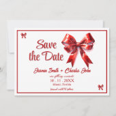 Trouwkaart met rode strik - Pretty Coquette Save The Date (Voorkant)