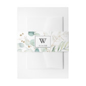 Trouwkaart met roestige eucalyptus gouden monogram uitnodigingen wikkel (Voorkant Voorbeeld)