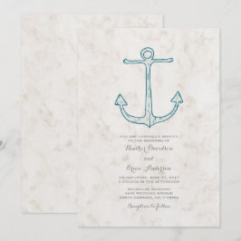 Trouwkaart met roodblauwe roestige anker kaart