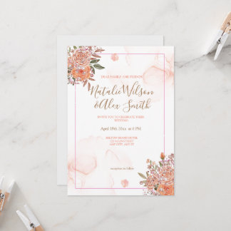 Trouwkaart met Roze Bloemen en Glitters Kaart