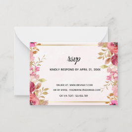 Trouwkaart met roze bloemen online RSVP Notitiekaartje