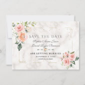 Trouwkaart met Roze Blush Crème Bloemen en Goud Gl Save The Date (Voorkant)