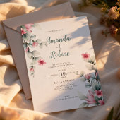 Trouwkaart met roze en saliegroene tinten kaart