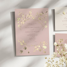 Trouwkaart met roze goud wilde bloem