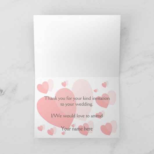 Trouwkaart met roze harten bedankkaart (Binnen)