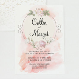 Trouwkaart met roze krans aankondiging