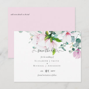 Trouwkaart met Roze Magnolia 'Save the Date' Briefkaart