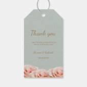 Trouwkaart met Roze Perzikrozen en Bloemensage Cadeaulabel (Achterkant)